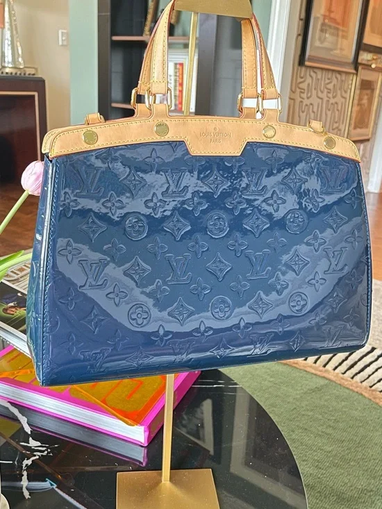 Louis Vuitton Navy Vernis Monogram Satchel with Natural Trim - Picture 2 of 7